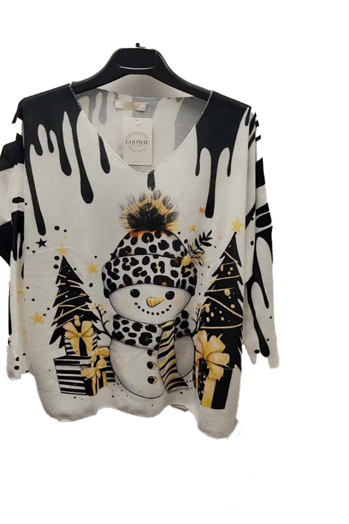 Italian Leopard Snowman Christmas Sweater