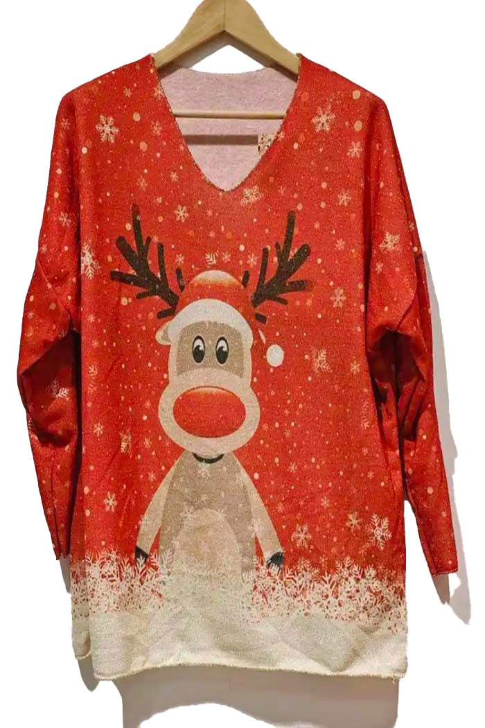 Italian Cozy Red Deer Sweater