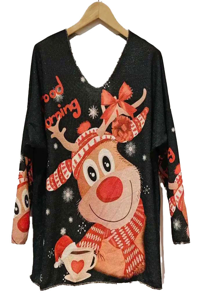 Italian Cozy Black Deer Sweater