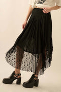 Striped Lace Curved-Hem Midi Skirt