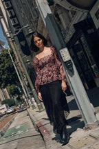 Striped Lace Curved-Hem Midi Skirt