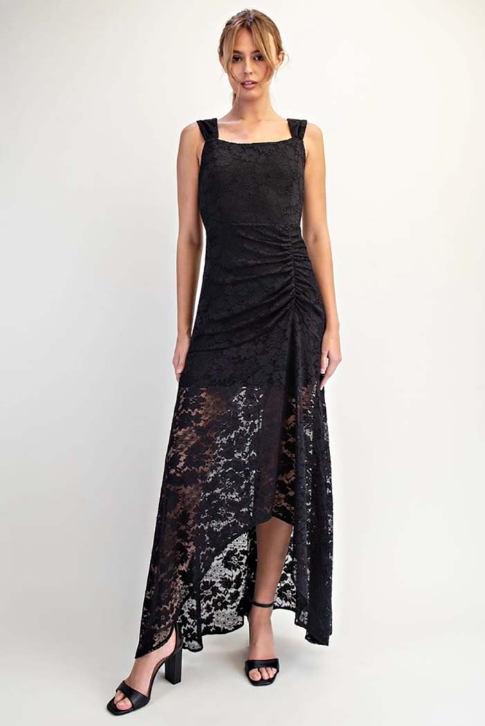 Stretch Lace Hi-Low Midi Dress