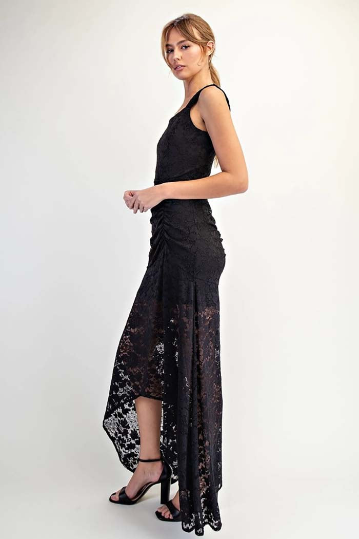 Stretch Lace Hi-Low Midi Dress