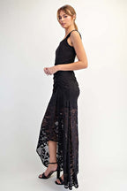 Stretch Lace Hi-Low Midi Dress