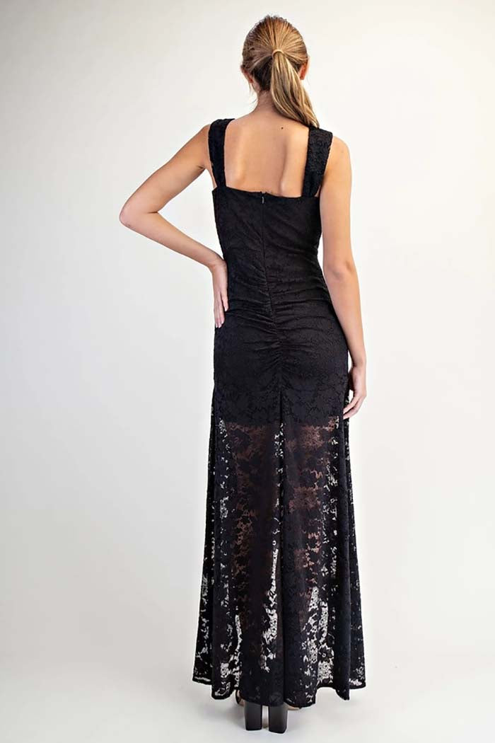 Stretch Lace Hi-Low Midi Dress