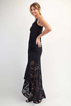 Stretch Lace Hi-Low Midi Dress