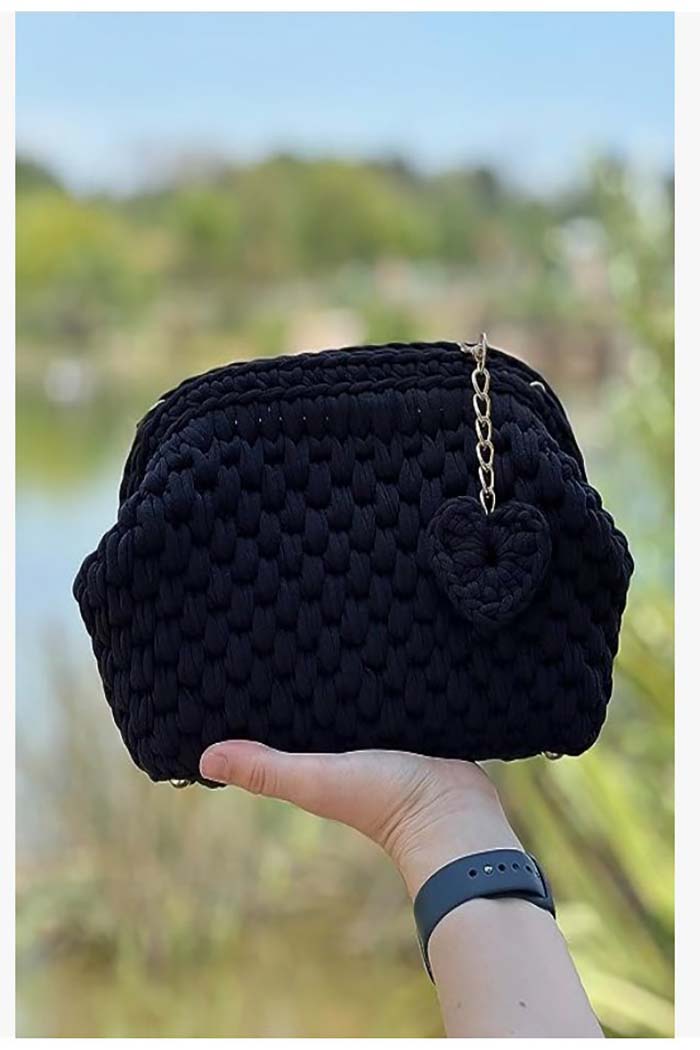 Handmade Crochet Heart Charm Bag