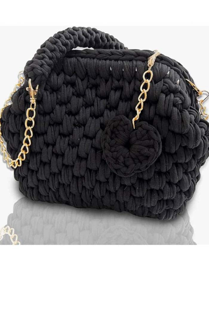 Handmade Crochet Heart Charm Bag