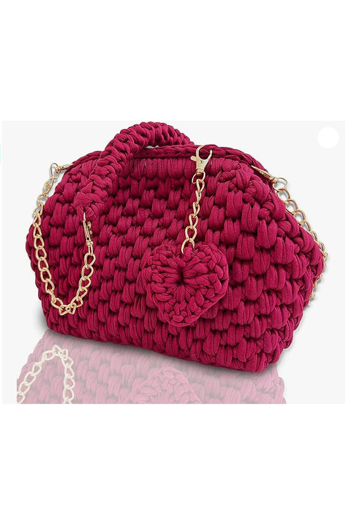 Handmade Crochet Heart Charm Bag
