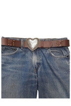 Studded Leather Belt with Heart Buckle