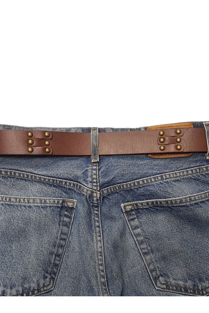 Studded Leather Belt with Heart Buckle
