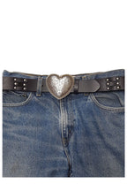 Studded Leather Belt with Heart Buckle