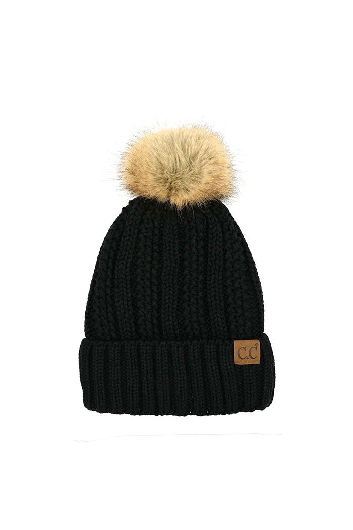 C.C. Bold Faux Fur Accented Beanie