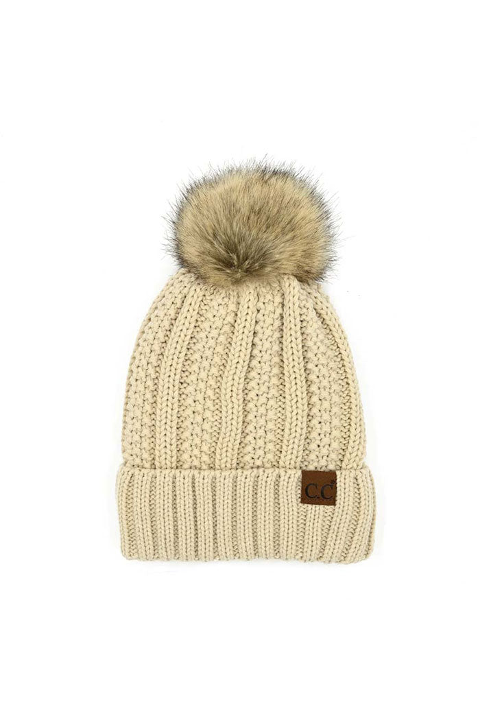 C.C. Bold Faux Fur Accented Beanie