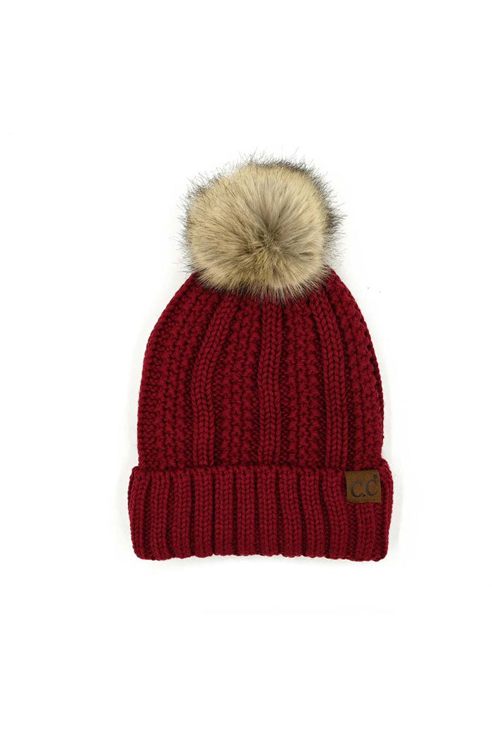 C.C. Bold Faux Fur Accented Beanie