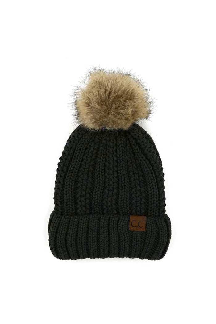 C.C. Bold Faux Fur Accented Beanie
