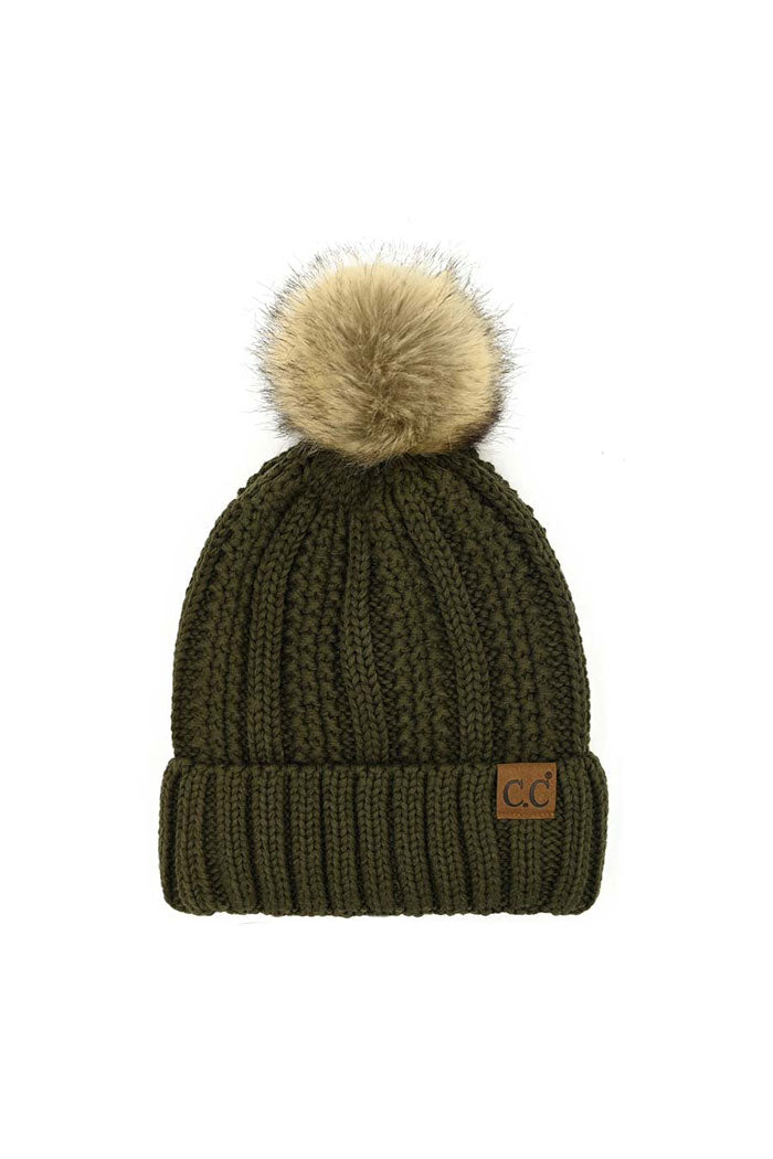 C.C. Bold Faux Fur Accented Beanie