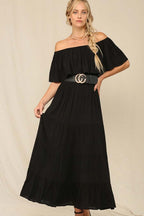 Off-Shoulder Maxi Dress with Ruffle Top