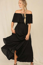 Off-Shoulder Maxi Dress with Ruffle Top