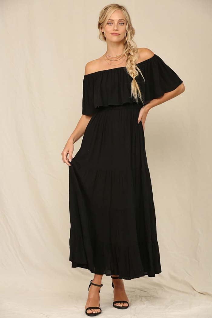 Off-Shoulder Maxi Dress with Ruffle Top