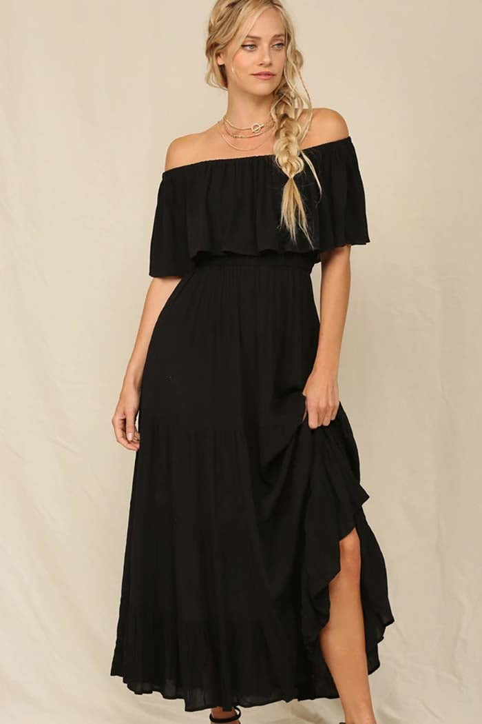 Off-Shoulder Maxi Dress with Ruffle Top
