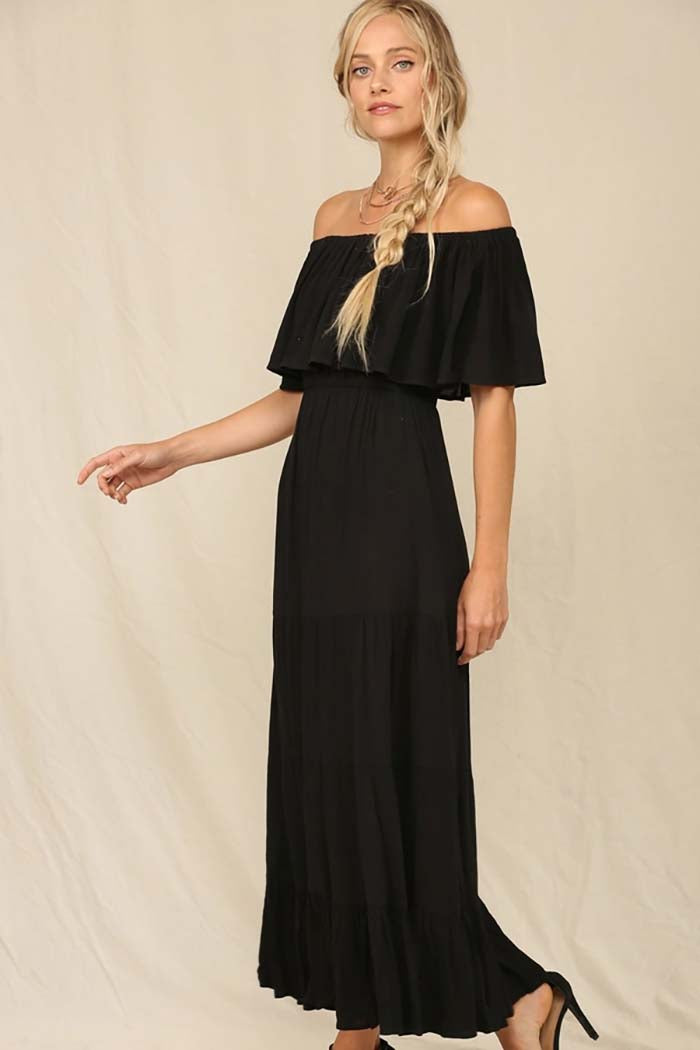 Off-Shoulder Maxi Dress with Ruffle Top