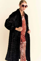Fuzzy Fur Rib Pattern Long Coat