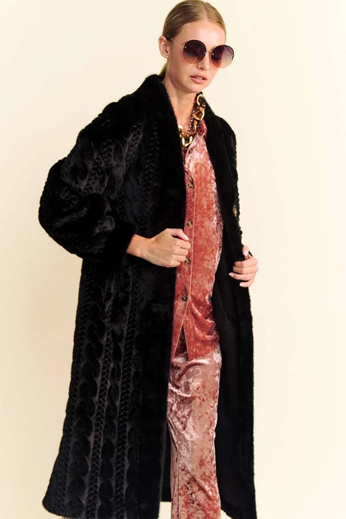 Fuzzy Fur Rib Pattern Long Coat