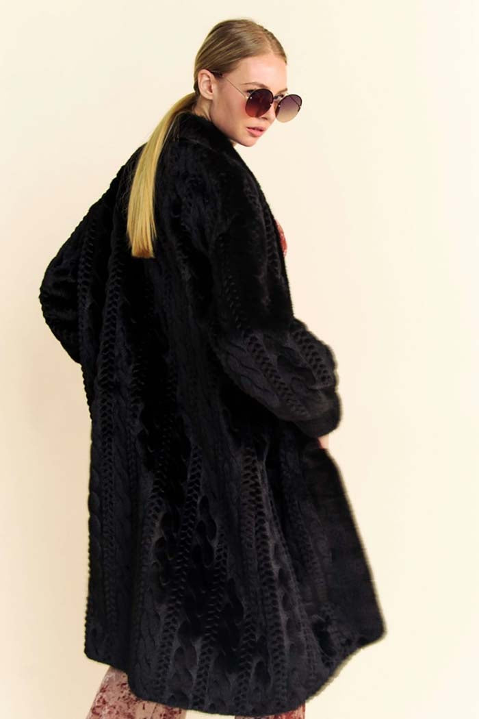 Fuzzy Fur Rib Pattern Long Coat