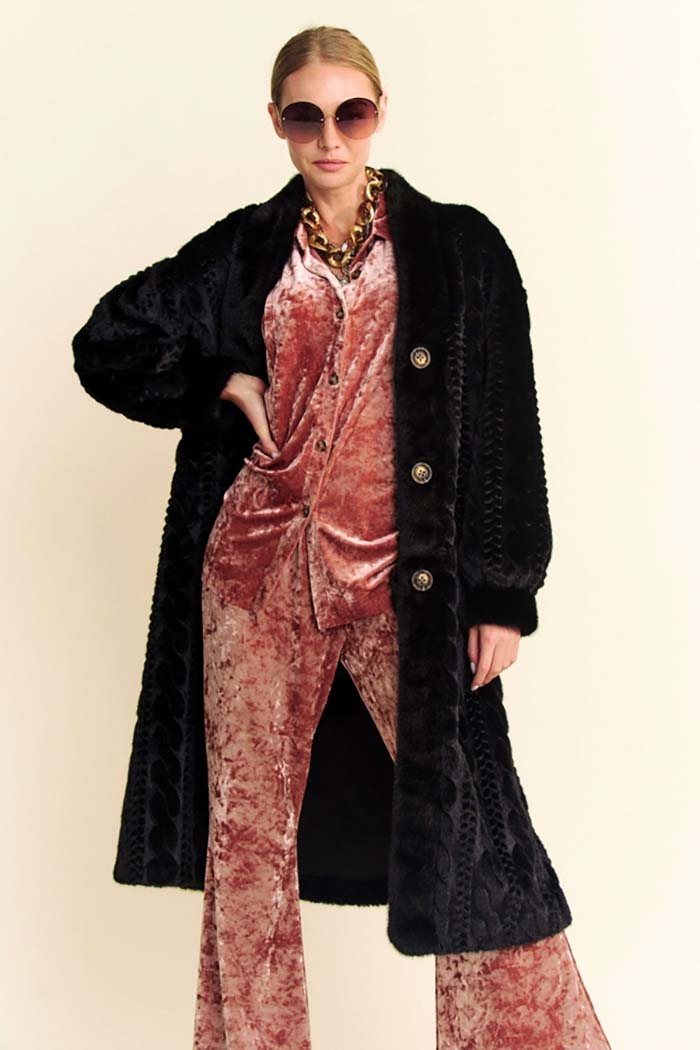 Fuzzy Fur Rib Pattern Long Coat