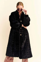 Fuzzy Fur Rib Pattern Long Coat
