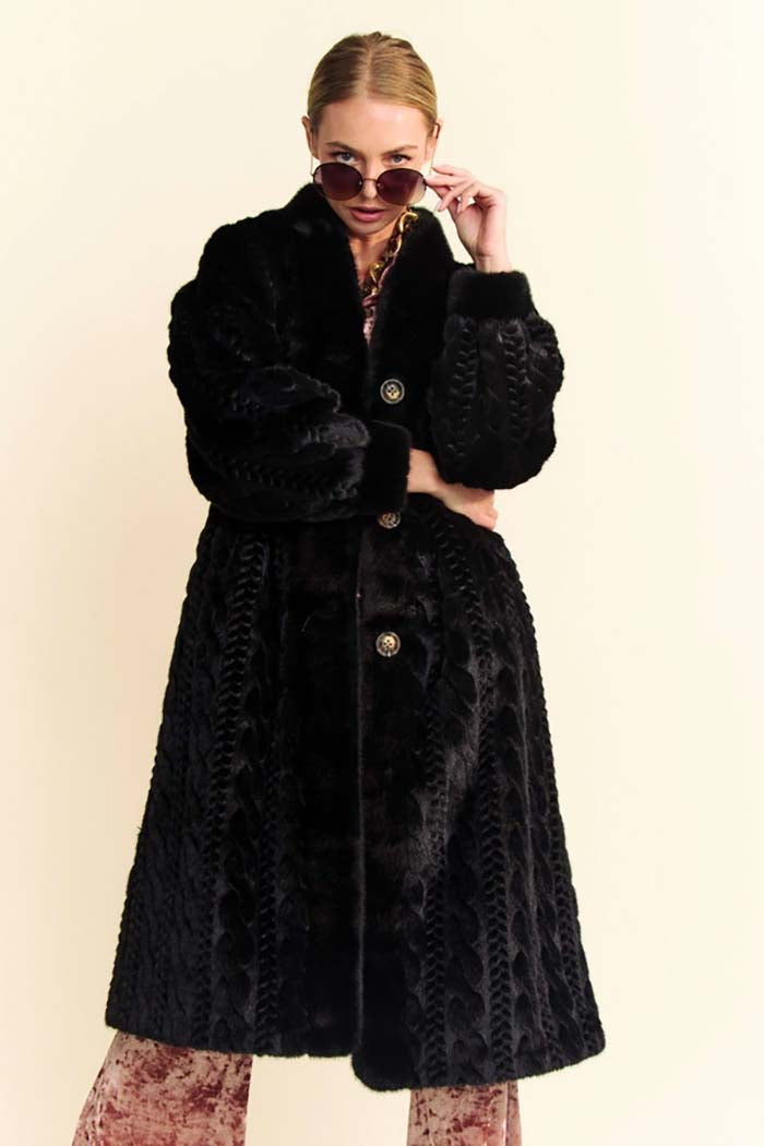 Fuzzy Fur Rib Pattern Long Coat