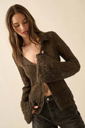 Pointelle Bell-Sleeve Cardigan