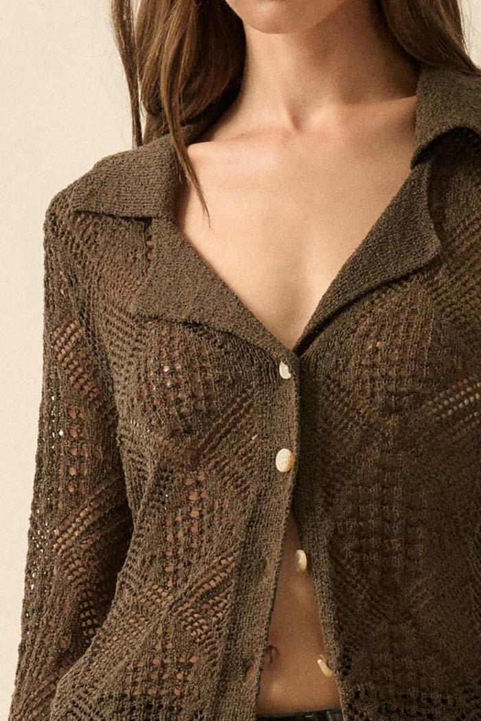 Pointelle Bell-Sleeve Cardigan