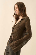 Pointelle Bell-Sleeve Cardigan