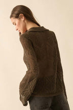 Pointelle Bell-Sleeve Cardigan