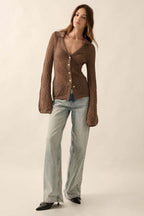 Pointelle Bell-Sleeve Cardigan