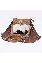 Cowhide Fringe Hand-Tooled Leather Crossbody Bag