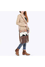 Cowhide Fringe Hand-Tooled Leather Crossbody Bag