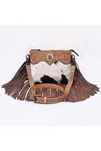 Cowhide Fringe Hand-Tooled Leather Crossbody Bag