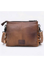 Cowhide Fringe Hand-Tooled Leather Crossbody Bag