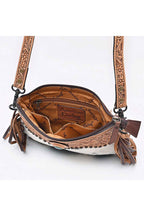 Cowhide Fringe Hand-Tooled Leather Crossbody Bag