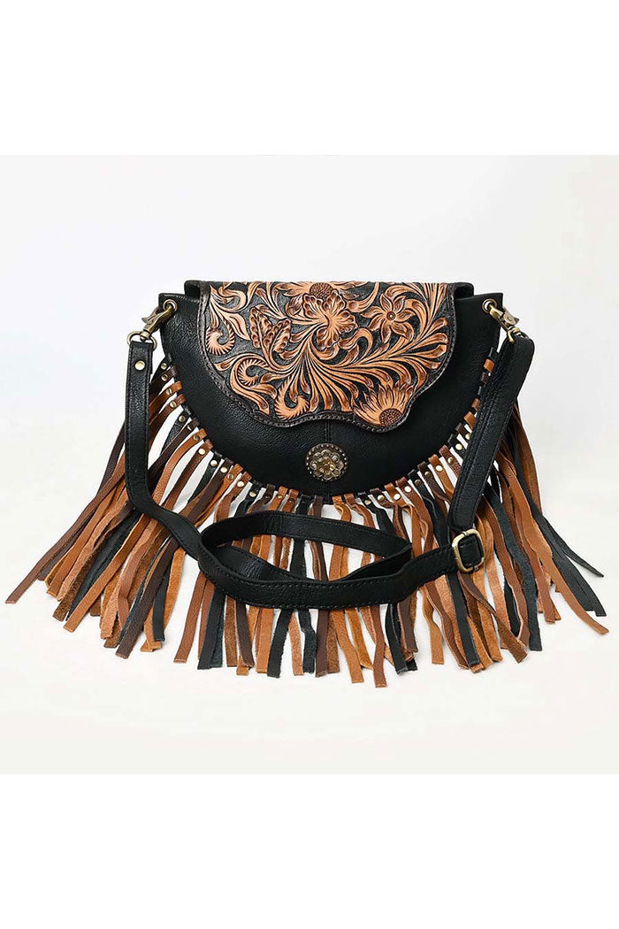 Western Tooled Leather Fringe Crossbody