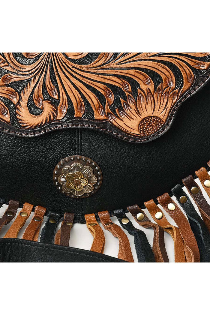 Western Tooled Leather Fringe Crossbody