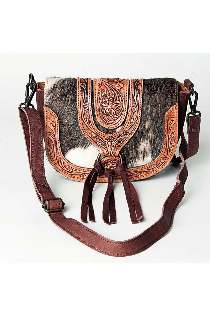 Western Tooled Cowhide Mini Crossbody