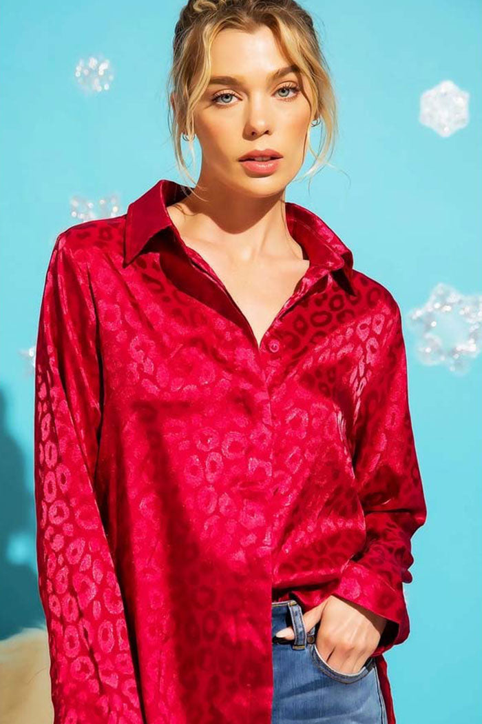 Satin Leopard Button Down Top
