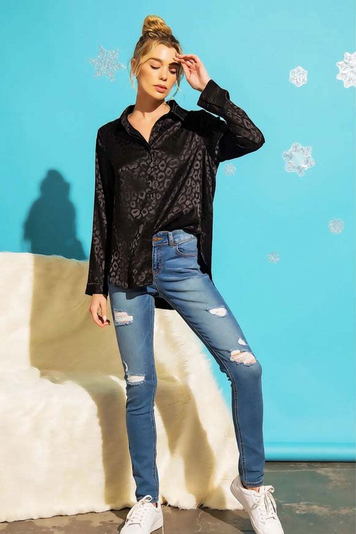 Satin Leopard Button Down Top