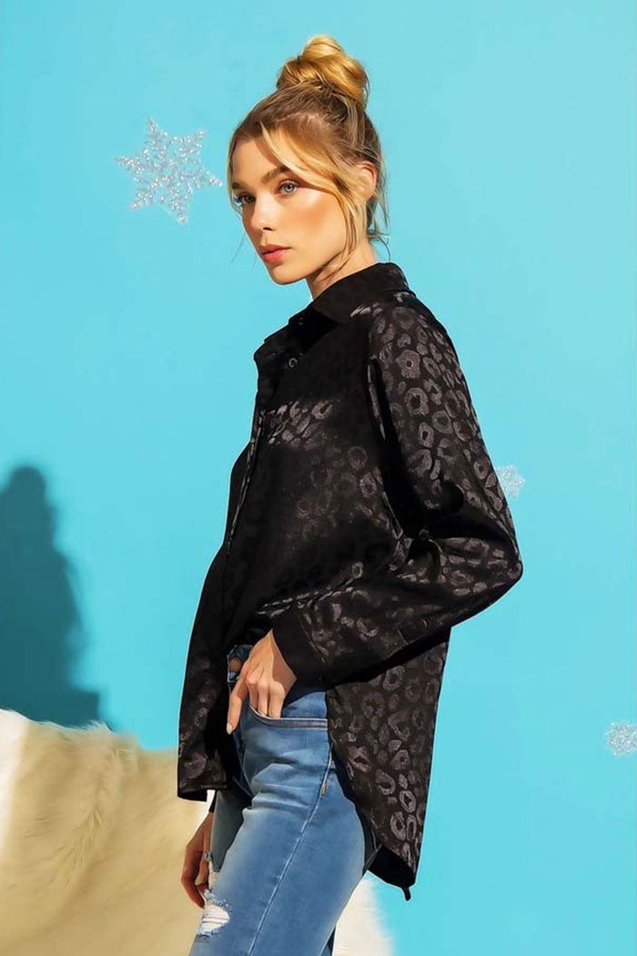 Satin Leopard Button Down Top