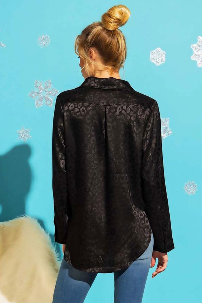 Satin Leopard Button Down Top
