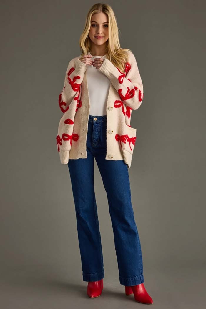 Bow Detail Button-Up Cardigan